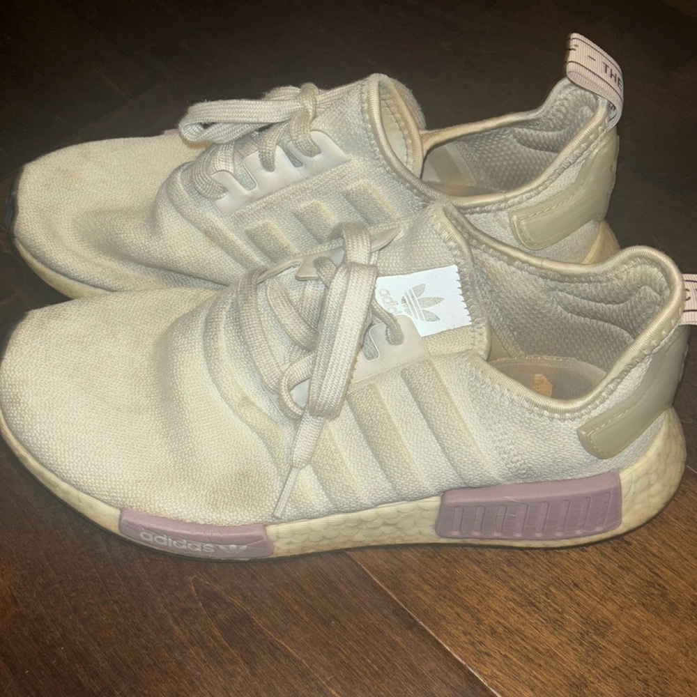 Used Adidas white and purple sneakers